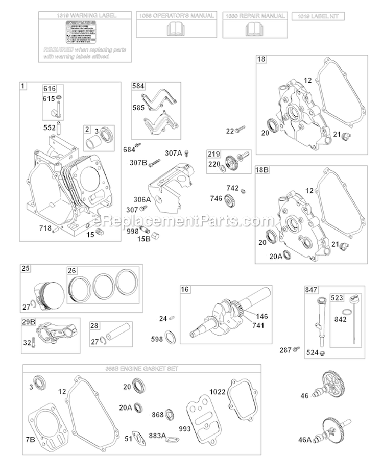 Page B Diagram and Parts List for 15A114-0342-E1  Briggs and Stratton Engine